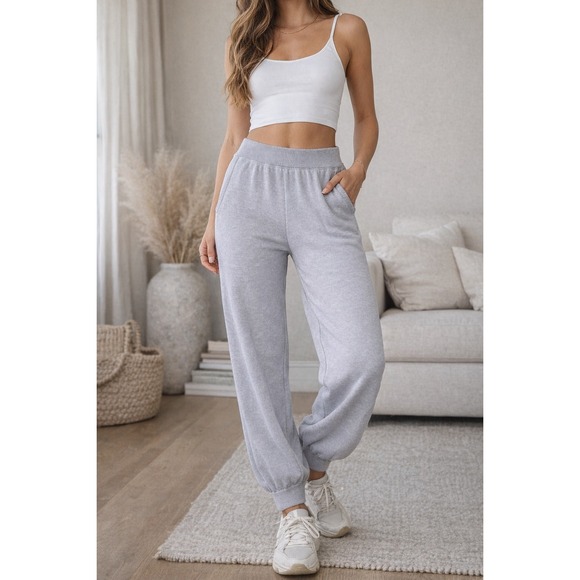 Free People FP Beach Gray Knit Joggers Balloon Leg Lounge Pants Size Large Cozy